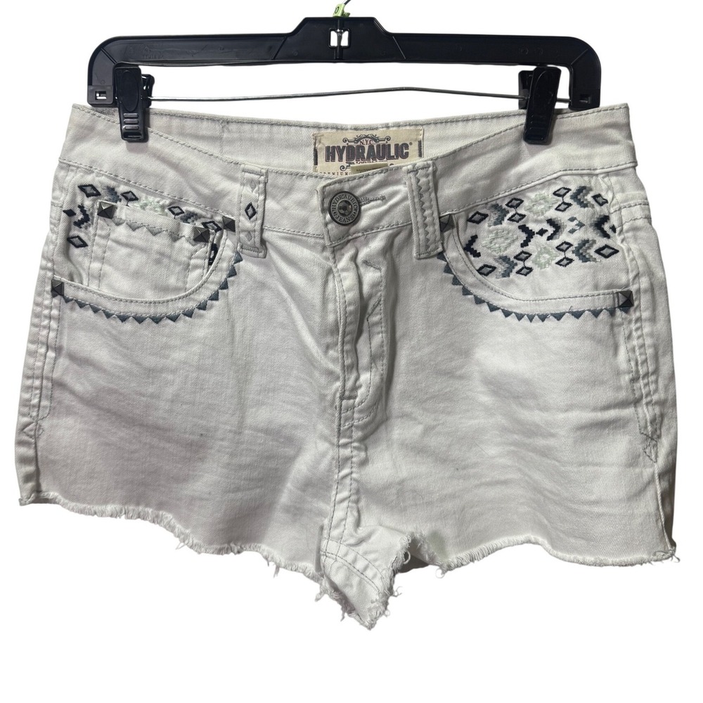 Hydraulic Y2K Denim White Shorts with Embroidered Detail Sz 12 98% Cotton